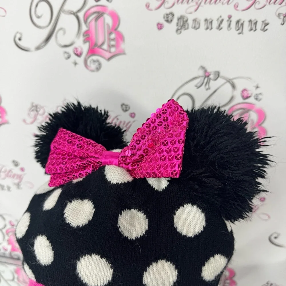 Disney hat touque bow ribbon 🎀 ears Minnie Mouse Polka Dot Hat Pink Accents
